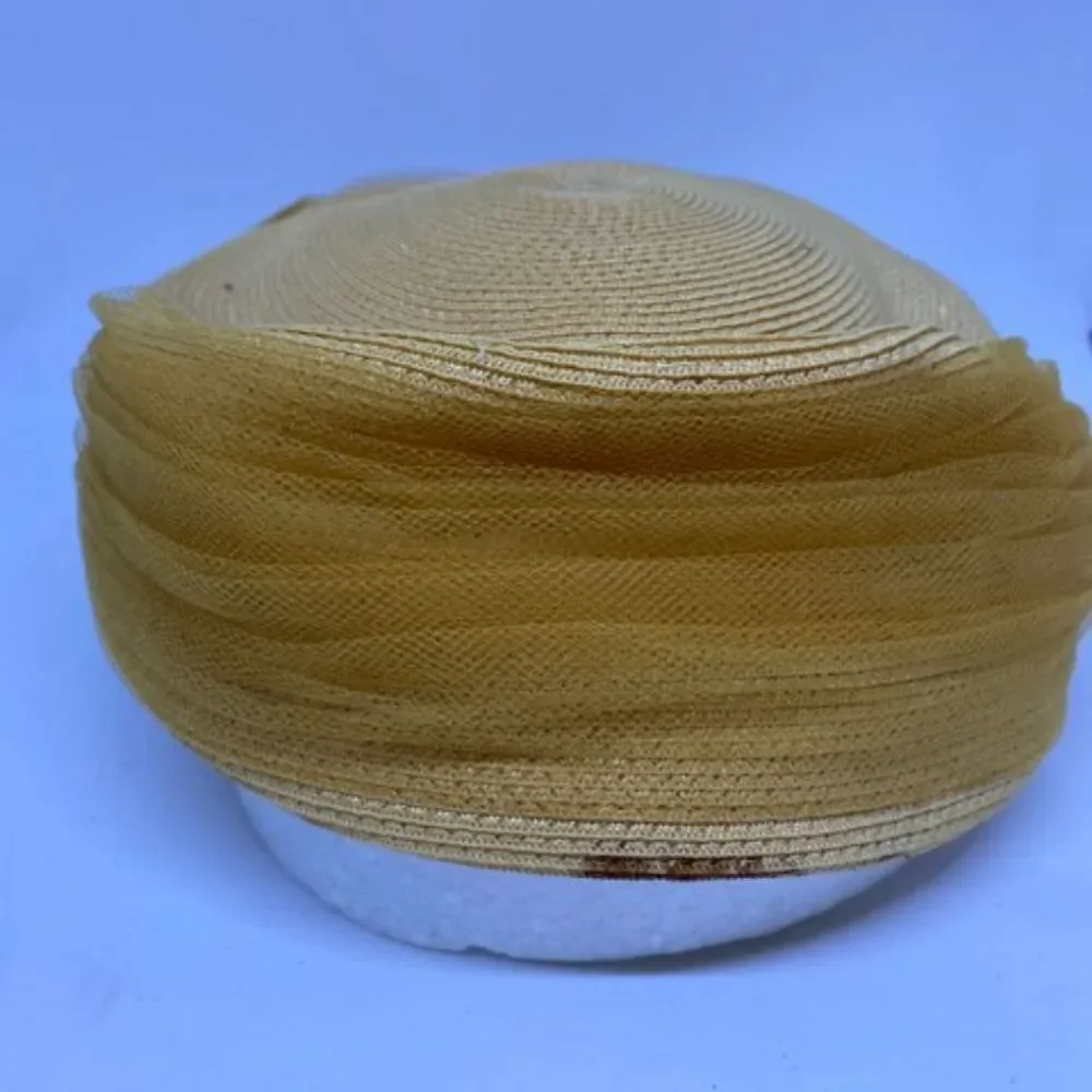 Vintage Yellow Hat with Silver V Shaped Accent - Picture 2 of 13